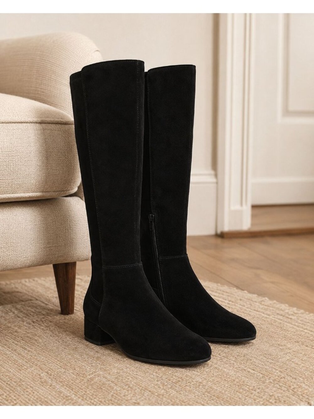 SD5 - Dune London Tayla Black Suede Stretch Knee-High Boots EU 41 US 8 New in Bo